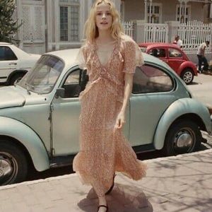 Doen Silk Antoinette Maxi Midi Dress in Adobe Tea Floral XS